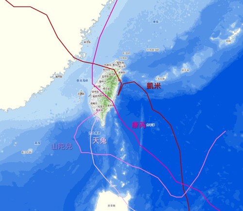 圖 11、2024年臺灣發布警報的颱風(資料來源：Digital Typhoon、災防科技中心繪製)