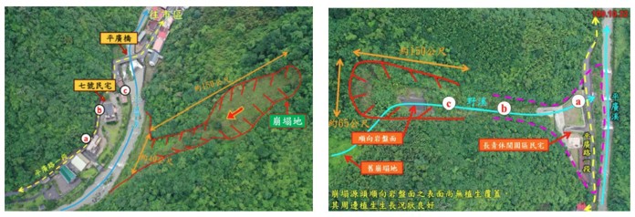 圖19-1：平廣路一段7號對面崩塌地2020年複勘成果、圖19-2：平廣路一段22號崩塌地2020年複勘成果