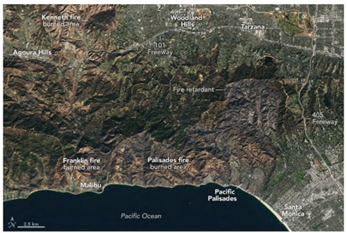 圖5、2025年1月14日受帕利塞茲野火衝擊之衛星影像