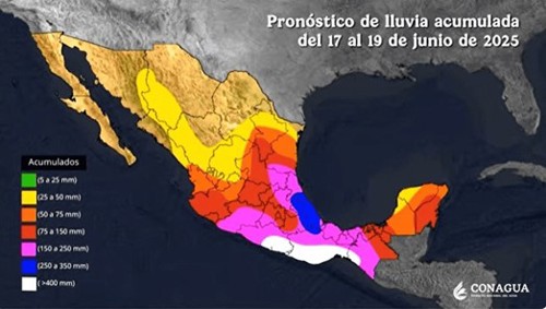 圖3、颶風Erick6月17至19日72小時累積雨量(資料來源：CONAGUA)[3]
