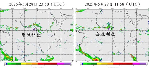 圖1、2025年5月28日與29日奈及利亞地區降雨資料(資料來源：[2])