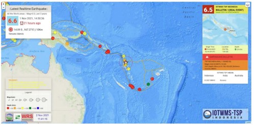 圖7、印尼地震訊息和海嘯通報即時系統（WRS-TSP Indonesia）之系統畫面[32]