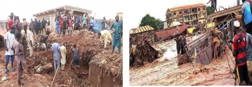 圖4、奈及利亞之尼日利亞災民在泥濘與瓦礫中進行救災工作(資料來源：DWhttps://reurl.cc/VYxAjn)