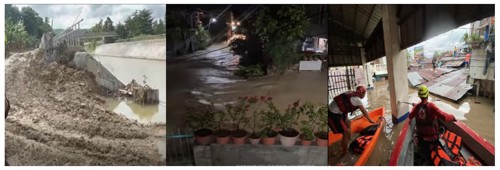 圖5、熱帶低壓災情圖,左:宿霧市水利設施遭洪水破壞,中:宿霧市淹水狀況,右:巴科洛德淹水狀況