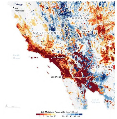 圖9、2025年1月7日加州之土壤濕度分布情況
