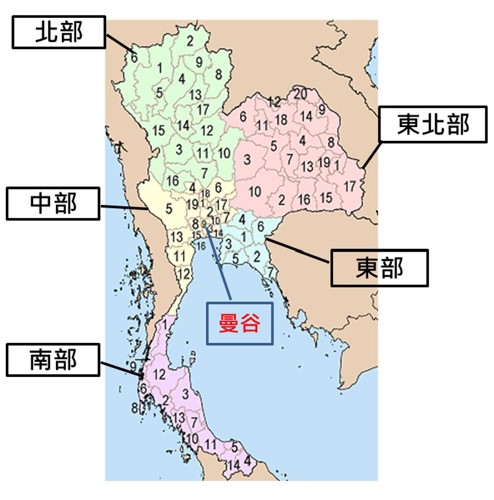 圖3、泰國行政分區(府) (資料來源：維基百科，災防科技中心繪製)