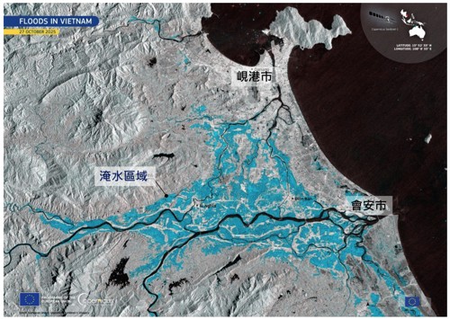 圖11、哥白尼Sentinel-1衛星判釋(藍色為淹水範圍)