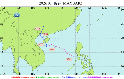 圖1、梅莎颱風路徑圖