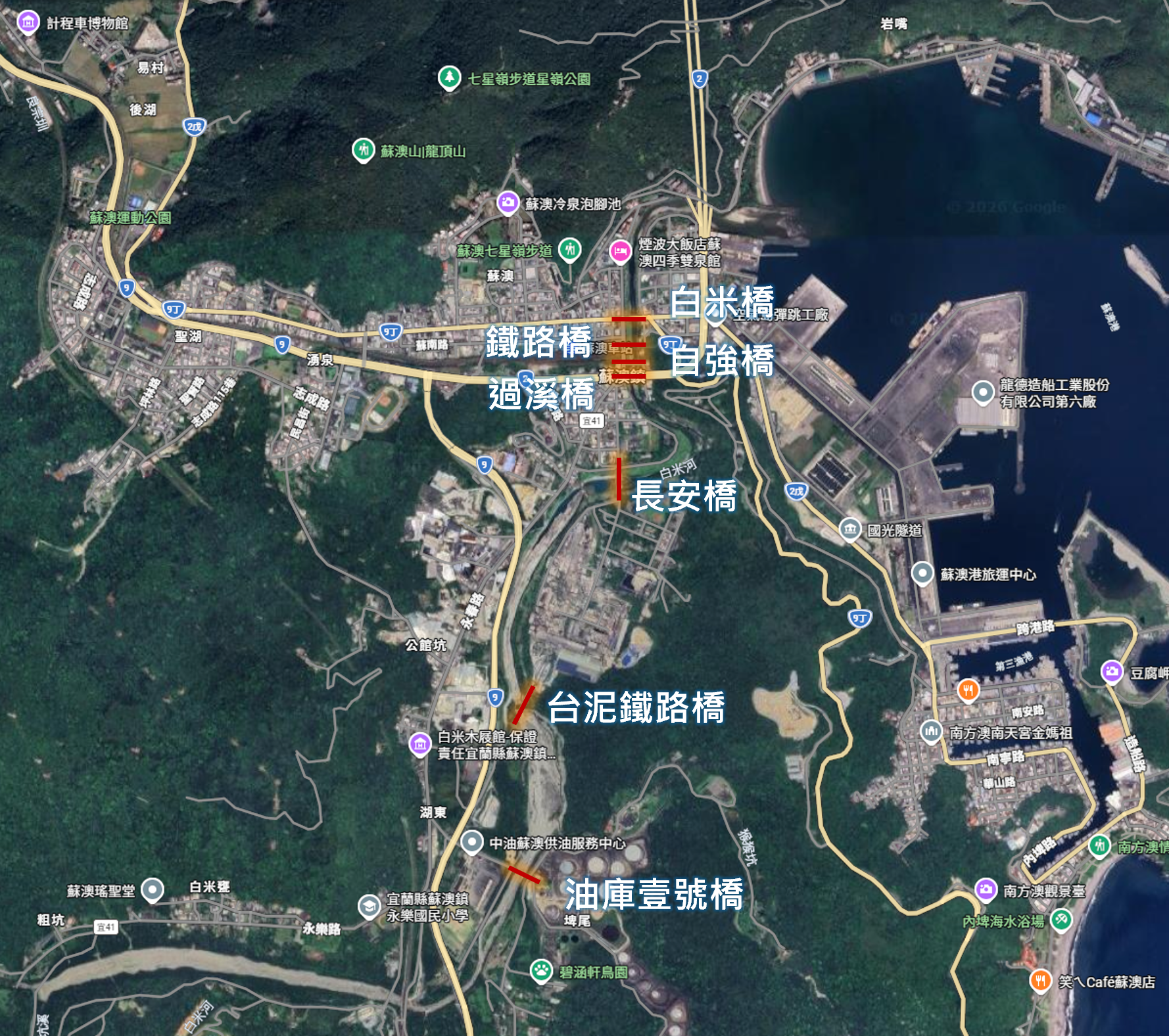 蘇澳地區蘇澳溪橋梁分布地圖