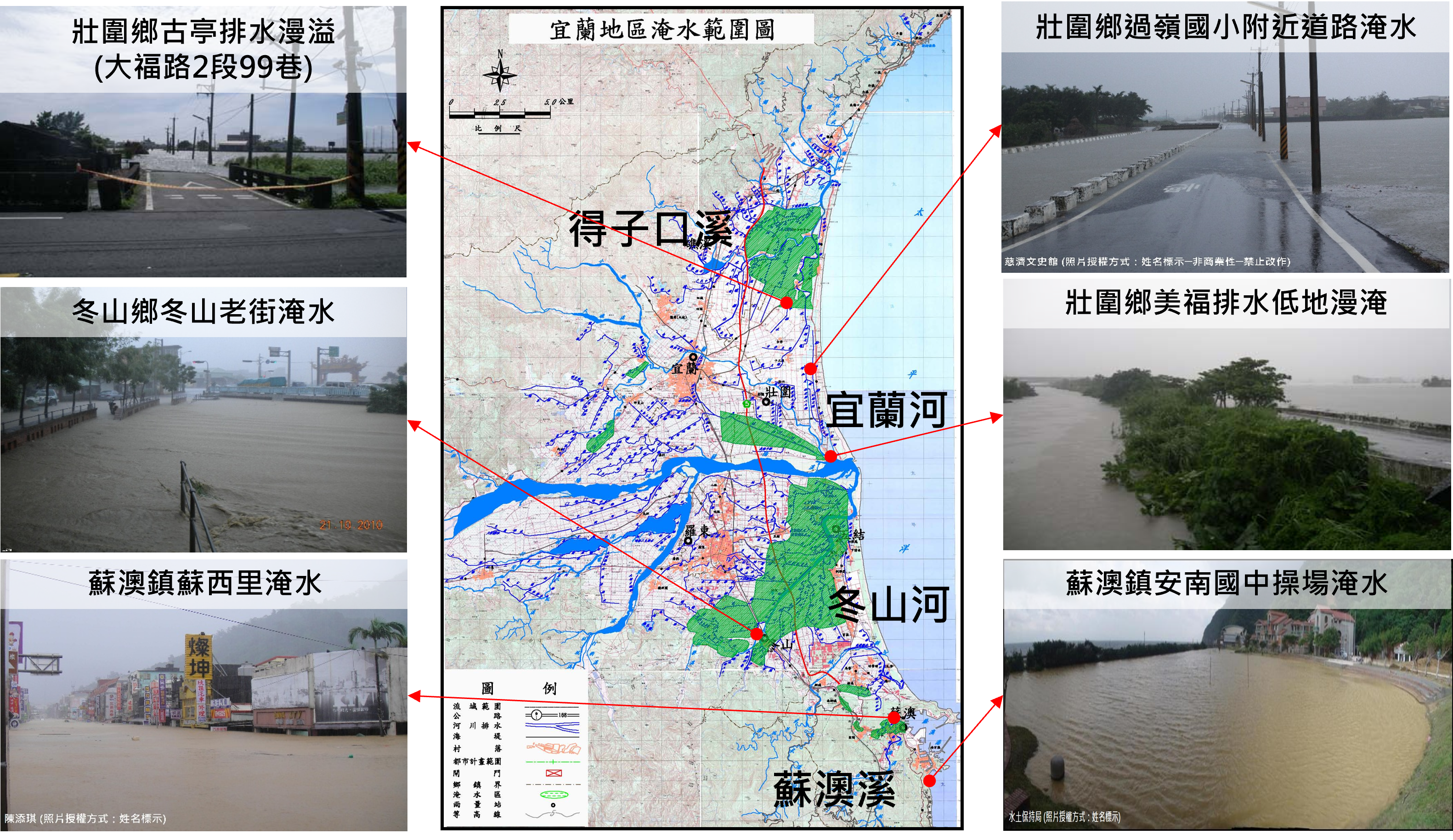 2010梅姬颱風宜蘭縣淹水範圍及多處災情照片